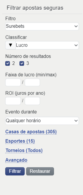 SureBets Filter